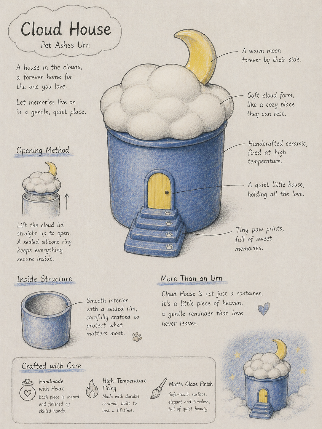Handmade Ceramic Aesthetic Pet Memorial Urn — Cloud House Design