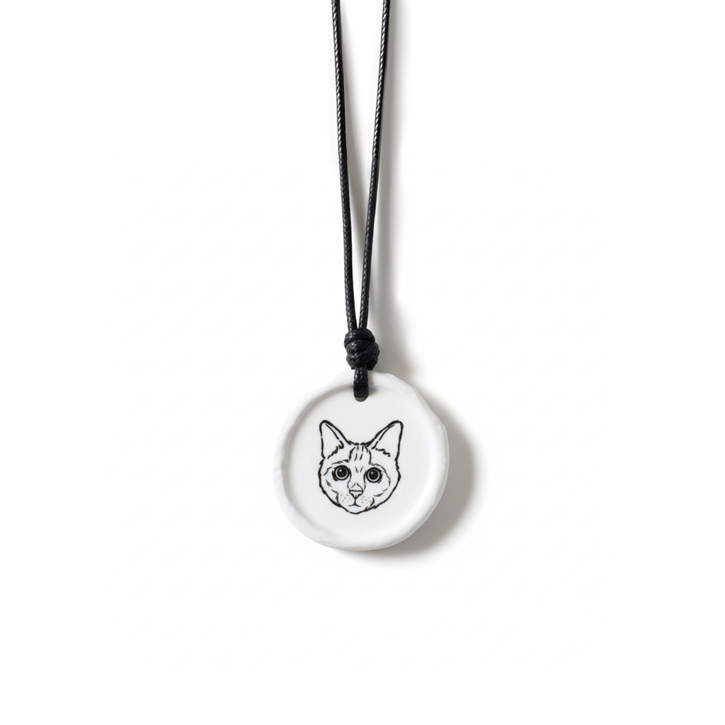 Custom Handcrafted Ceramic Necklace With Hand-Drawn Portrait & Engraved Name