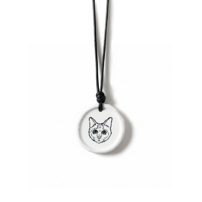 Custom Handcrafted Ceramic Necklace With Hand-Drawn Portrait & Engraved Name