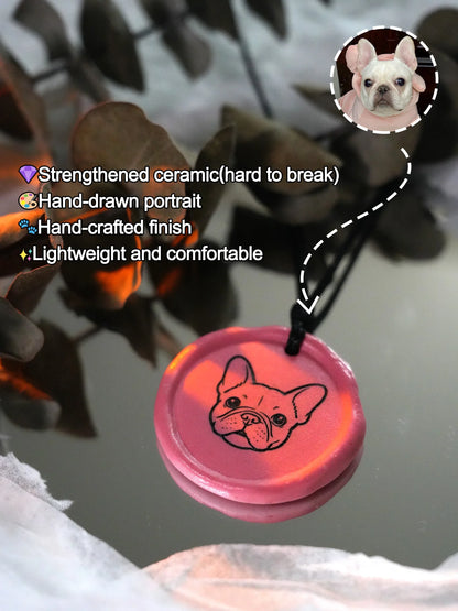 Custom Handcrafted Ceramic Necklace With Hand-Drawn Portrait & Engraved Name