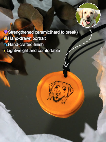Custom Handcrafted Ceramic Necklace With Hand-Drawn Portrait & Engraved Name