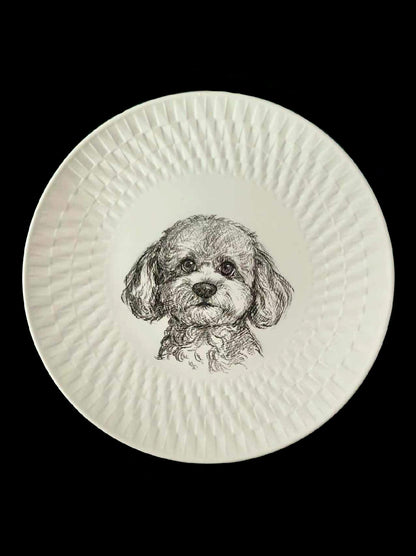Custom Hand-Drawn Pet Portrait Ceramic Plate | Permanent Underglaze Memorial Art