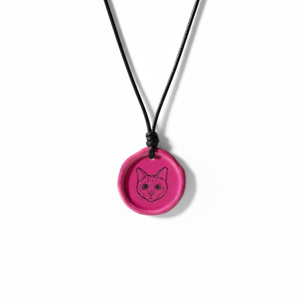 Custom Handcrafted Ceramic Necklace With Hand-Drawn Portrait & Engraved Name