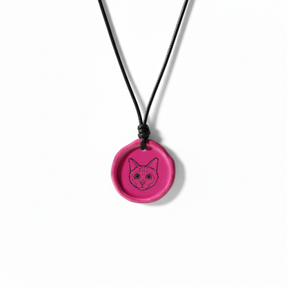 Custom Handcrafted Ceramic Necklace With Hand-Drawn Portrait & Engraved Name